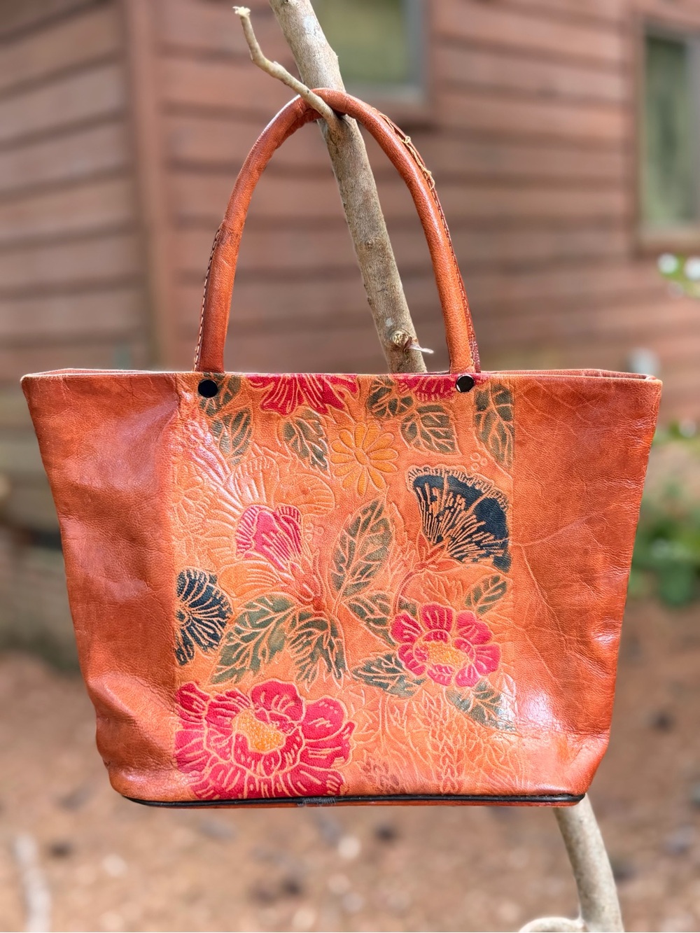 Vintage Buffalo Leather Saddle Bag Hand-tooled Hand-painted Floral Made in India